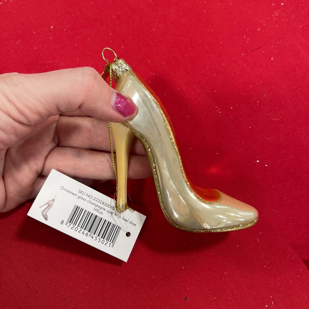 Christmas Ornament Gold High Heel Stiletto Glitter Glass Vondels Amsterdam NWT